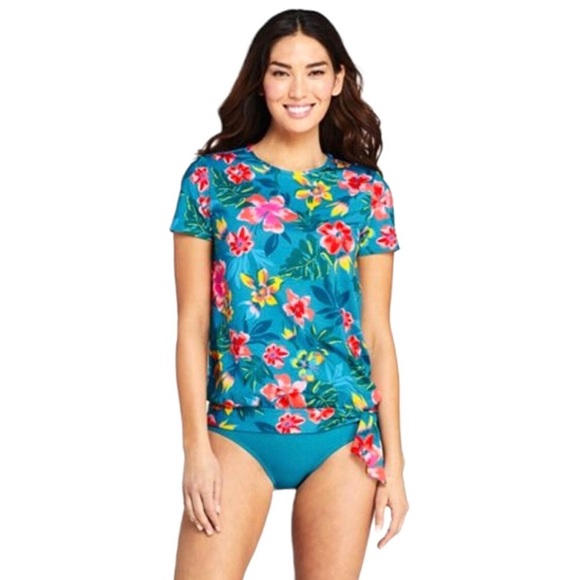 LAND'S END Swim Cover-up Size l (14-16) Green Floral Lightweight and extra soft,